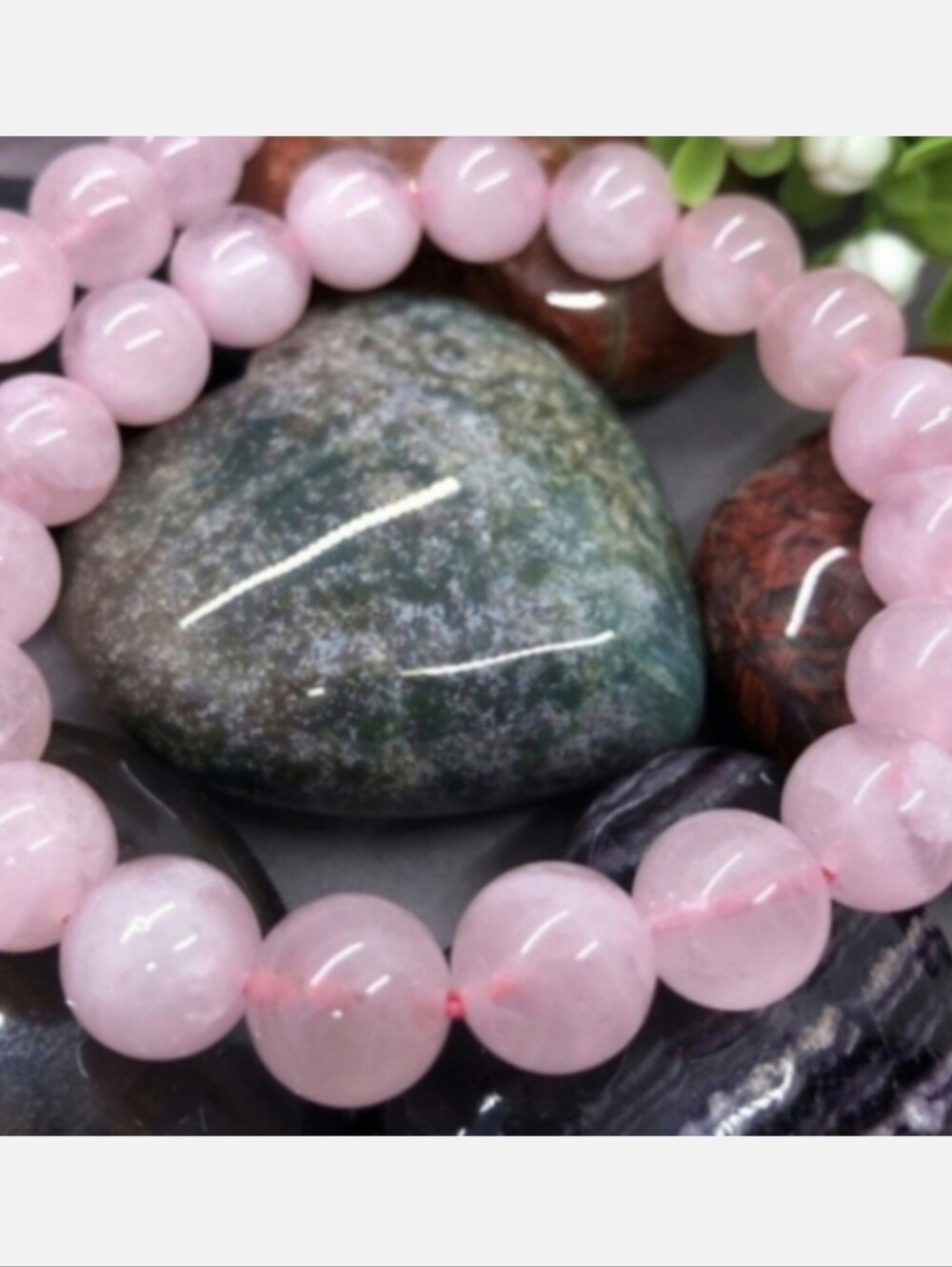 Rose Quartz Crystal Love Stone Beaded Stretch Bracelet 10mm Polished Beads